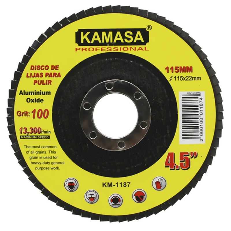 Disco Plap 4 1/2" x 7/8" Grano 100 para Metal Kamasa KM1187