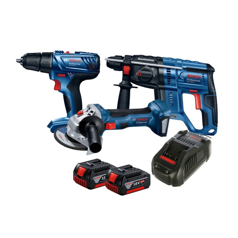 Amoladora Ang 5" 18V Brushless GWS180 + Rotomartillo SDS Plus 18V Brushless GBH180 + Taladro 1/2'' GSR180 Bosch 0615.A00.26V-000