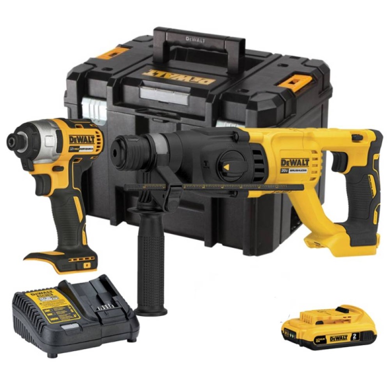 Rotomartillo Sds Plus DCH133B + Atorn de Impacto 1/4"DCF7871B 20V + 1 Bat y Carg Dewalt DCK260D1P1T-K7