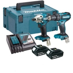 Taladro Perc 1/2" + Atornillador de Impacto 1/4" Hex 18V 2 Bat y carg Makpac Makita DLX2394J