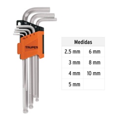 Juego de Llaves Allen hexagonales con punta bola 7pzas 15548 Truper