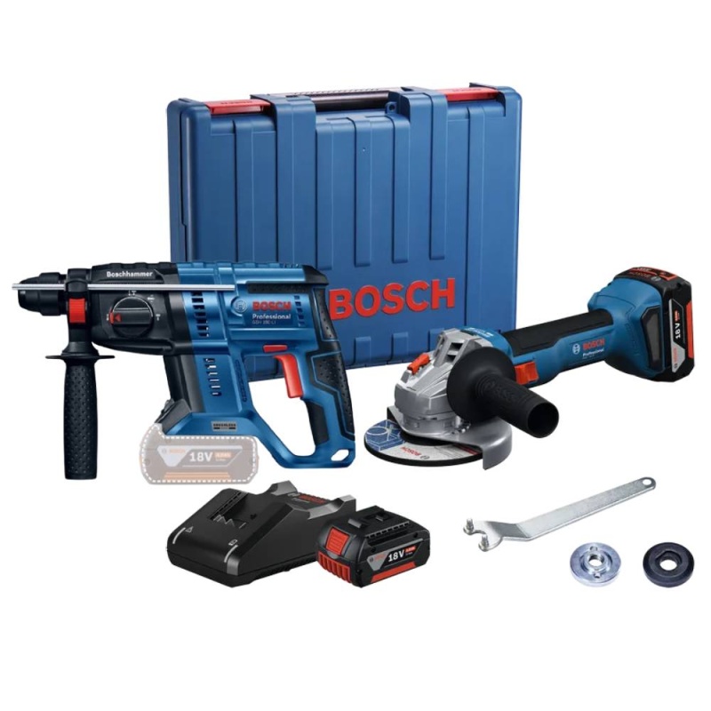 Amol. Angular 5" 18V 2Bat 4ah / Carg GWS 18V-8 + Rotomartillo Sds-Plus 18V Brushless Baretool GBH 180-LI Bosch 0615.A50.0AV-000