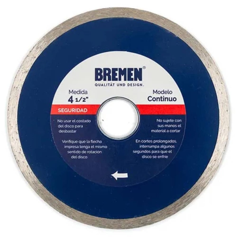 Disco Diamantado Continuo 4 1/2" para Cerámicos y Pétreos Bremen 4525