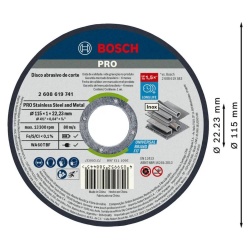 Disco de Corte 4 1/2" x 1mm x 22,23 mm para Metal y Acero Inoxidable Bosch 2608.619.741-000