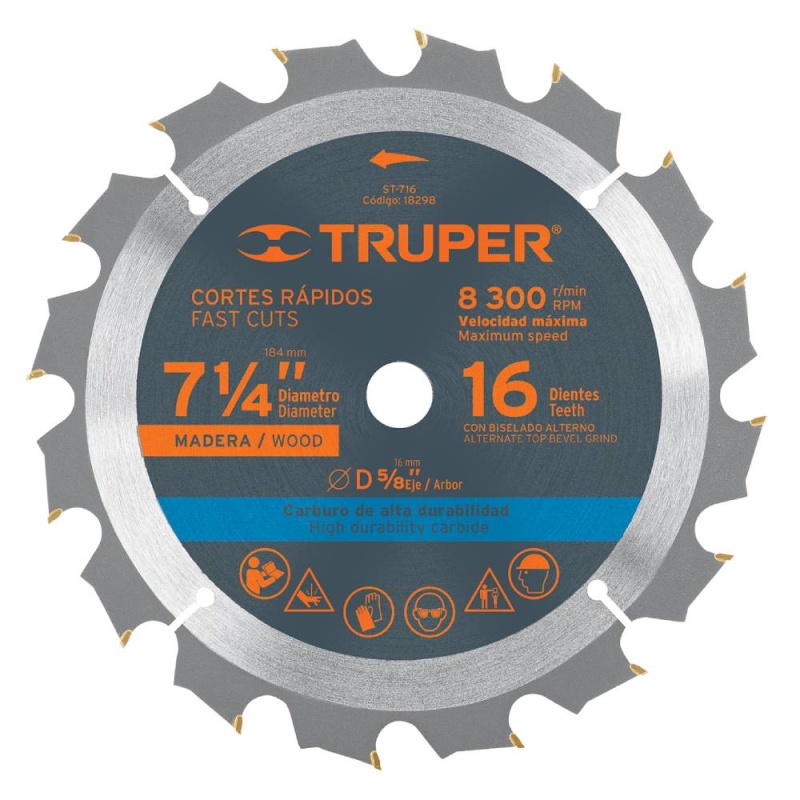 Disco de Sierra para Madera 7 1/4" 16 D Truper 18298