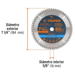 Disco de Sierra para Madera 7 1/4" 16 D Truper 18298