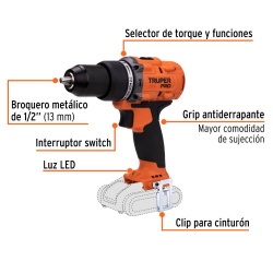Taladro Percutor 1/2" 20V 60Nm Brushles Baretool Truper 103248