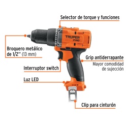 Taladro Percutor 1/2" 20V 55Nm Brushles Baretool Truper 103250