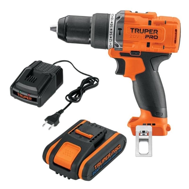 Taladro Percutor 1/2" 20V 103248 + Bateria 2,0 Ah 103240 + Cargador 12336 Truper CO-103248