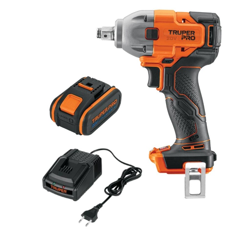 Llave de Impacto 1/2" 20 V 250 Nm 103252 + Bateria Ion Litio 20V 4,0Ah 103009 + Cargador 12336 Truper CO-103252