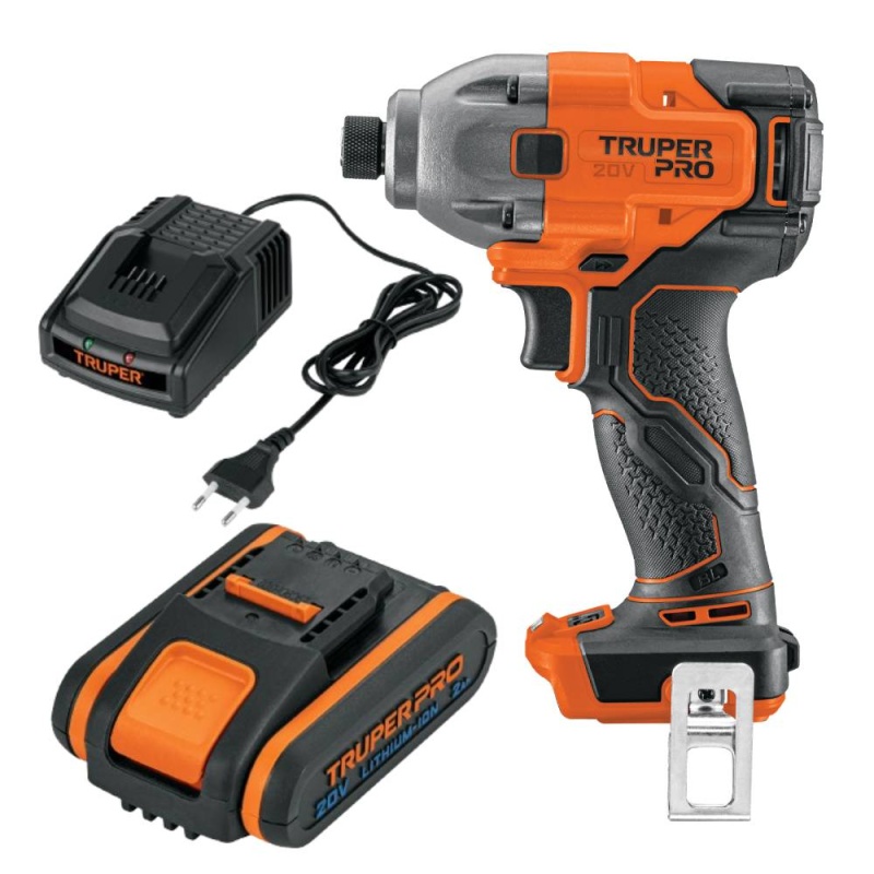 Atornillador de Impacto 1/4" 20V 103254 + Batería Ion Litio 20V 2,0Ah 103240 + Cargador 12336 Truper CO-103254