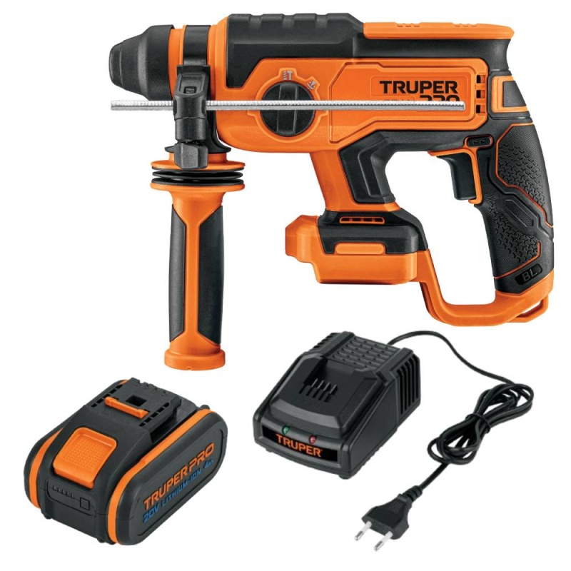 Rotomartillo Sds Plus 20V 2J 103264 + Bateria Ion Litio 20V 4,0Ah 103009 + Cargador 12336 Truper CO-103264