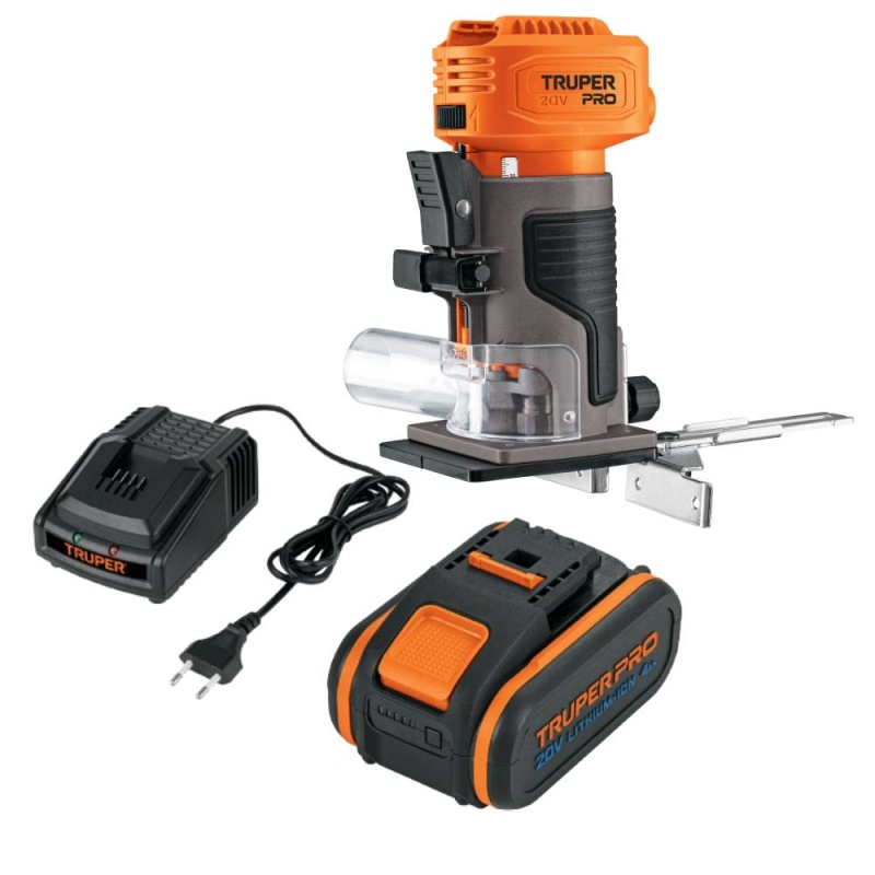 Ruteadora 1/4" 20V 30000Rpm 103262 + Bateria Ion Litio 20V 4,0Ah 103009 + Cargador 12336 Truper CO-103262