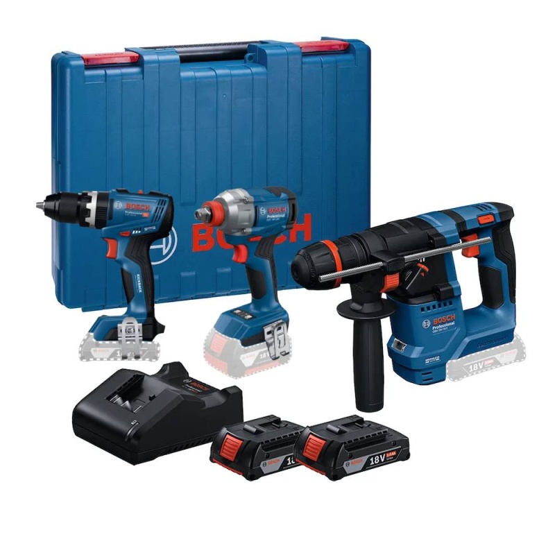 Rotomartillo Sds Plus GBH 18V-18X + Ator de Imp 1/2"-1/4" GDX 18V-285 + Taladro Perc 1/2" GSB 18V-65 18V Bosch 0611.927.1E1-BOX