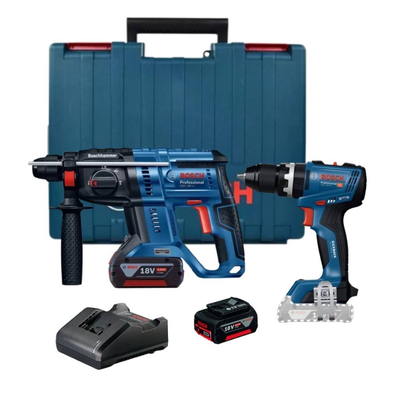 Rotomartillo Sds-Plus 18V Brushless 2J GBH 180-LI + Taladro Percutor 1/2" 18V Brushless 76Nm GSB 18V-65 Bosch 0615.A50.0BX-000