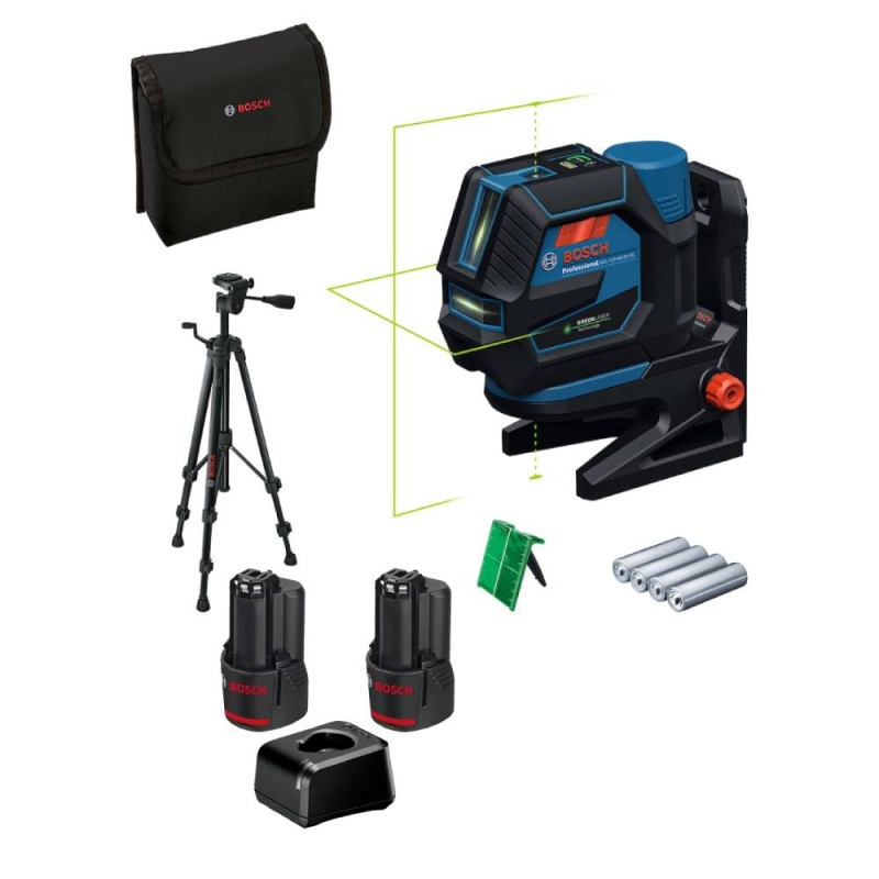 Nivel Láser Combinado 12V Verde 50M GCL 12V-50-22 CG + Trípode BT150 + Kit 2 Baterías 2,0 Ah + Cargador Bosch 0601.066.S01-BOX