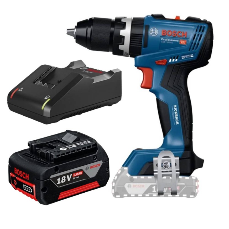 Taladro Perc 1/2" Brushless 76Nm GSB 18V-65 + Batería GBA 18V 5.0Ah + Cargador Bivolt GAL 18V-40 Bosch 0601.9N3.1E3-BOX