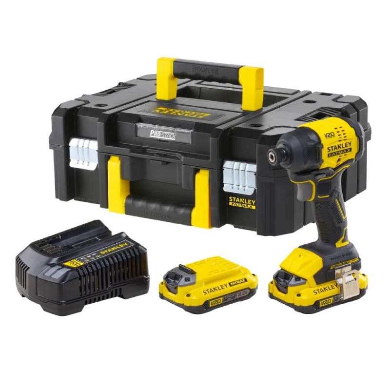 Atornillador Impacto 1/4" 20V 230 Nm Brushless Inc. 2Bat de 2,0 Ah y Carg Stanley SBI811D2T-B2