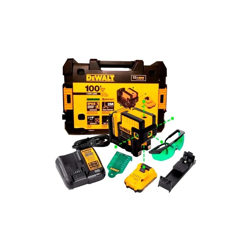Nivel Láser 5 Puntos Luz Verde 12V Max 30 Metros Dewalt DW085LG