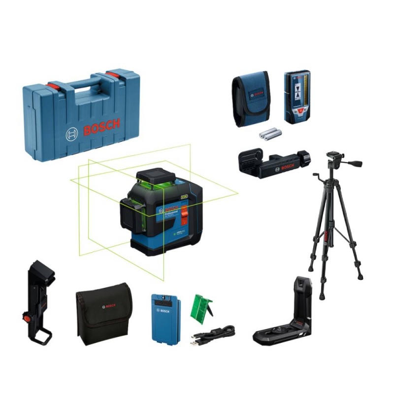 Nivel Láser 360° 3 Líneas Verde 80 M 1 Bat y Receptor GLL 80-33 G + Trípode para Nivel Altura BT 150 Bosch 0601.065.502-BOX