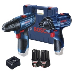 Taladro 1/2" GSB 18V-65 y Atorn Imp 1/2"-1/4" GDX 18V-285 + Atorn Imp 1/4" Hex y Taladro Ator 3/8" 12V Bosch 0601.9N3.3E0-BOX