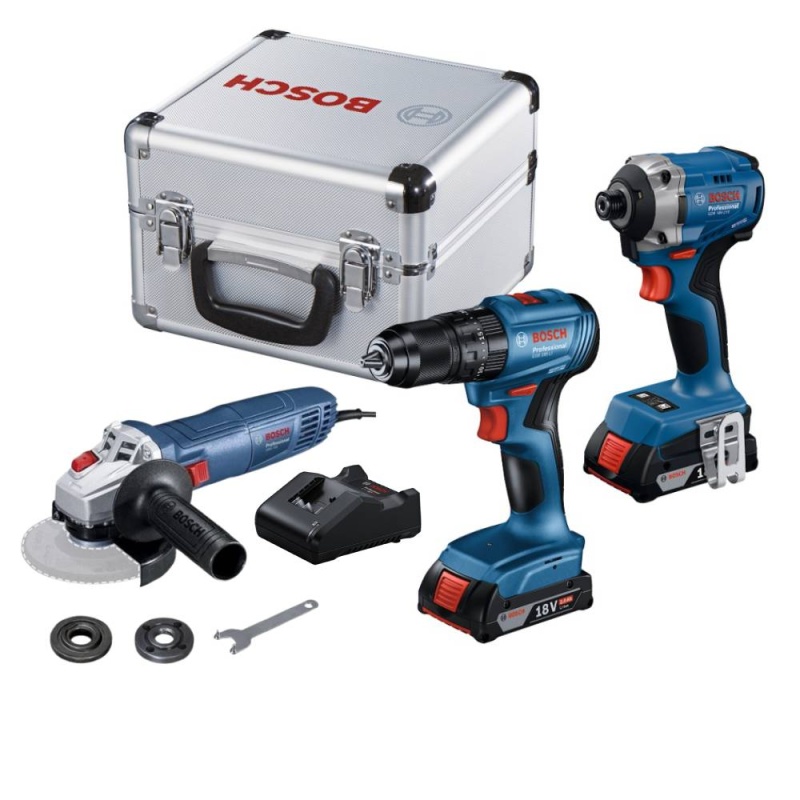 Tal. Percutor 1/2" GSB 185-LI + Atorn de Impacto 1/4" GDR 18V-215 + Amoladora Angular 4 1/2" 710W GWS700 Bosch 0601.9N2.0E7-BOX