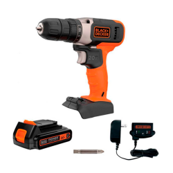Taladro Atornillador 3/8 20V 37Nm 1 bat 1.5 AH BCD702C1-B2 + Set de Brocas Mixto 9Pz BD0110CS Black + Decker BCD702C1-K3