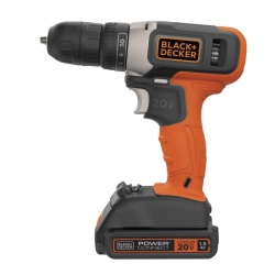 Taladro Atornillador 3/8 20V 37Nm 1 bat 1.5 AH BCD702C1-B2 + Set de Brocas Mixto 9Pz BD0110CS Black + Decker BCD702C1-K3