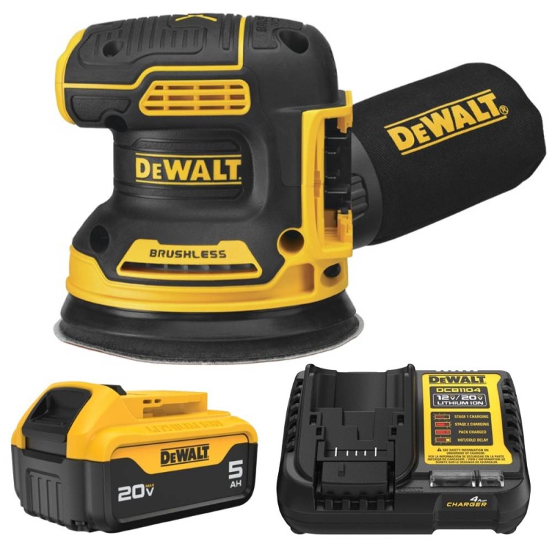 Lijadora Excentrica 5" Baretool DCW210B + Batería 20V Max 5.0 Ah DCB205-B3 + Cargador 12V / 20V DCB1104-B2 Dewalt DCW210B-K1