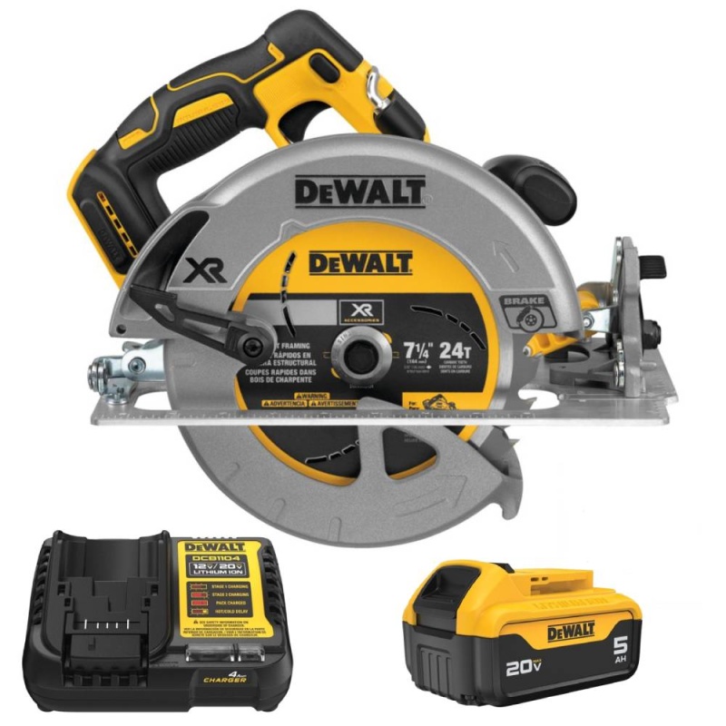 Sierra Circular 71/4" 5500Rpm Baretool DCS570B + Batería 20V 5.0Ah DCB205-B3 + Cargador 12V / 20V DCB1104-B2 Dewalt DCS570B-K4