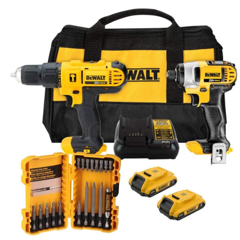 Taladro Percutor 1/2" + Atornillador de Impacto 1/4" 20V DCK222D2-B2 + Set para Atornilladores 18 Piezas DW2174 Dewalt DCK222D2-