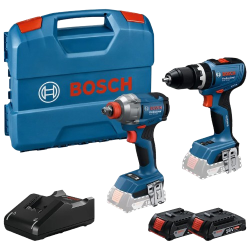 Taladro 1/2" GSB 18V-65 y Atorn Imp 1/2"-1/4" GDX 18V-285 + Atorn Imp 1/4" Hex y Taladro Ator 3/8" 12V Bosch 0601.9N3.3E0-BOX