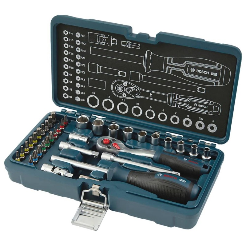 Juego de Dados y Ratchet 1/4" 37Pz Bosch 1600.A03.AC7-000