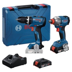 Taladro Perc 1/2" 76Nm GSB 18V-65 + Ator de Imp 1/2"-1/4" GDX 18V-285 Inc 2Bat 2,0Ah y Carg Brushless Bosch 0601.9N3.3E0-000