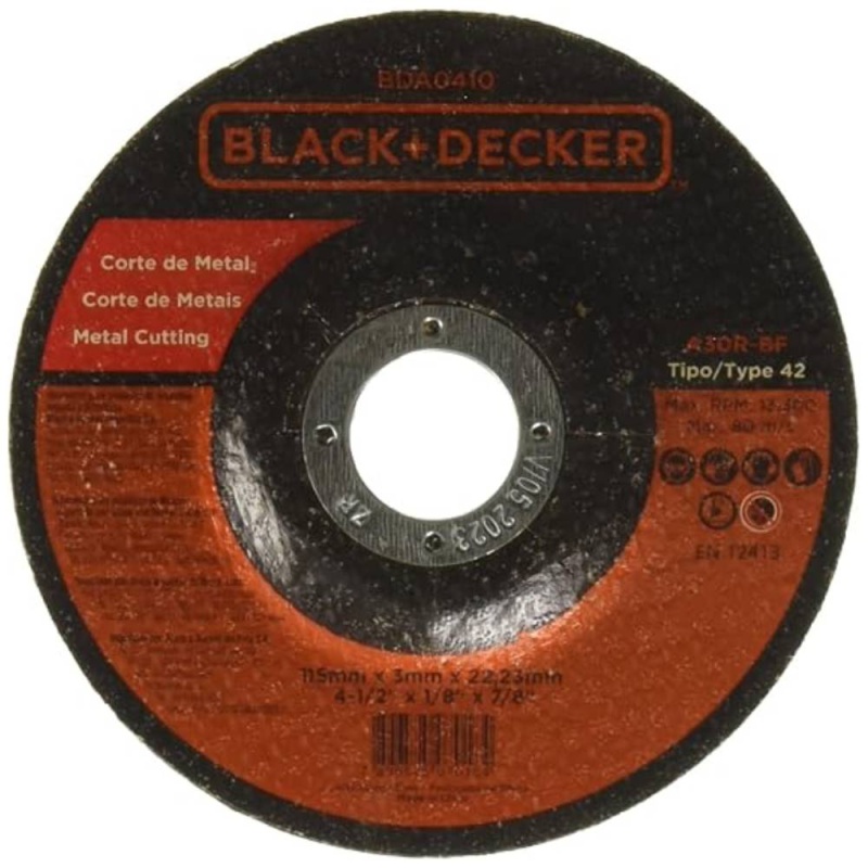 Disco de Corte Abrasivo 4-1/2" x 1/8" x 7/8" Black+Decker BDA0410