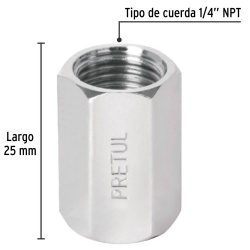 Cople de Acero 1/4" NPT Hembra-Hembra Pretul 27027