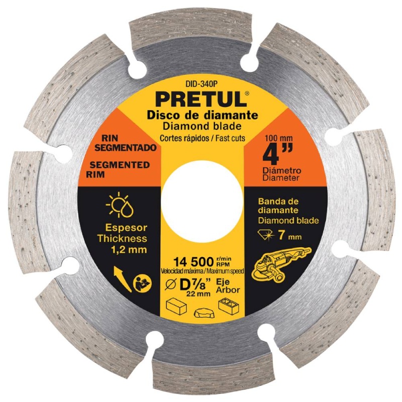 Disco Diamantado Segmentado 4" (100mm) x 7/8" (22mm) x 1,2 mm Pretul 27031