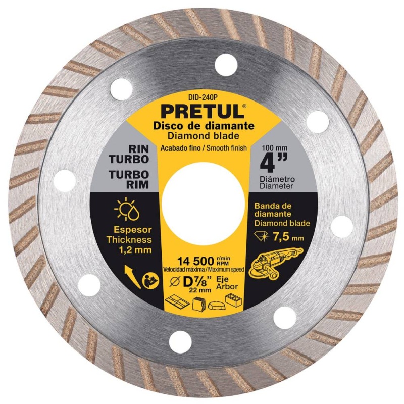 Disco Diamantado Rin Turbo 4" (100mm) x 7/8" (22mm) x 1,2 mm Pretul 27016