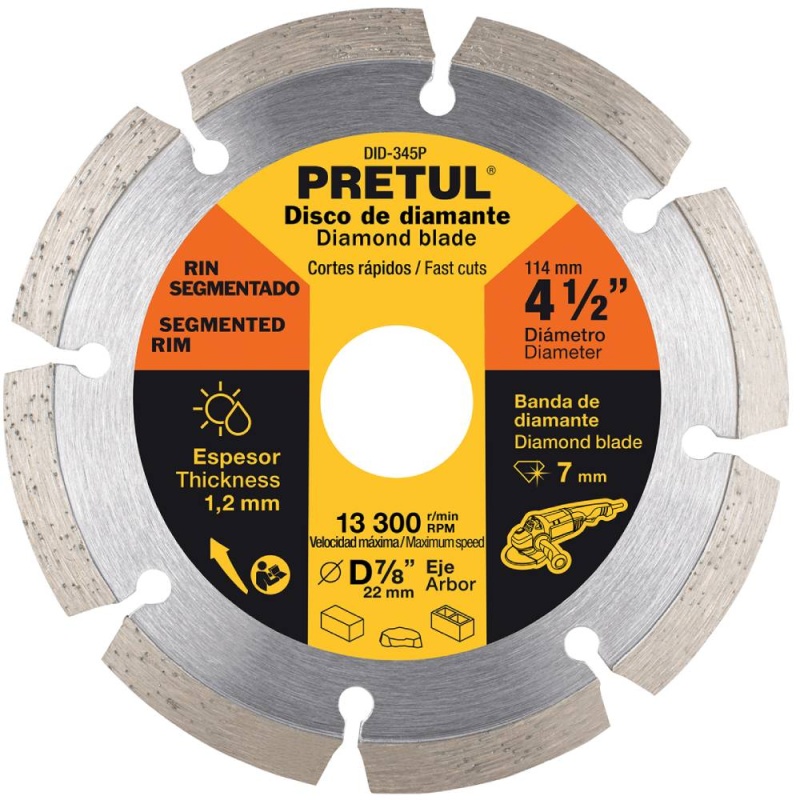 Disco Diamantado Segmentado 4-1/2" (115mm) x 7/8" (22mm) x 1,2 mm Pretul 27032