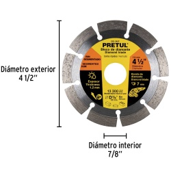 Disco Diamantado Segmentado 4-1/2" (115mm) x 7/8" (22mm) x 1,2 mm Pretul 27032