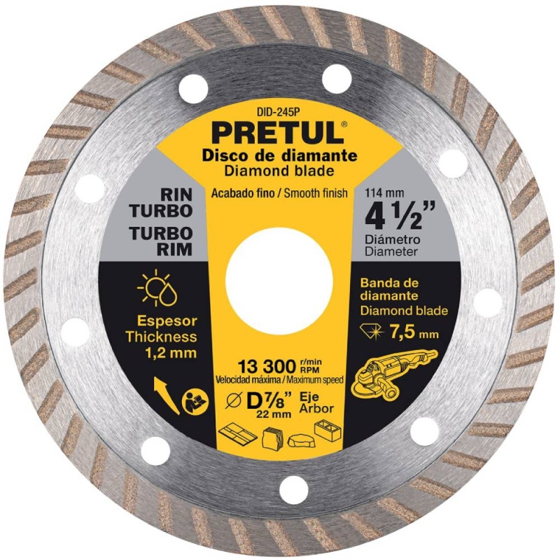 Disco Diamantado Rin Turbo 4-1/2" (115mm) x 7/8" (22mm) x 1,2 mm Pretul 27017