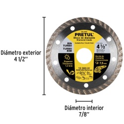 Disco Diamantado Rin Turbo 4-1/2" (115mm) x 7/8" (22mm) x 1,2 mm Pretul 27017