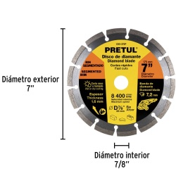 Disco Diamantado Segmentado 7" (180mm) x 7/8" (22mm) x 1,6 mm Pretul 27033