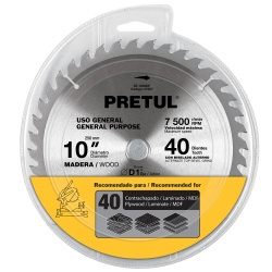 Disco de Sierra 10" (250 mm) x 1"(25 mm) x 2,6mm 40 D Pretul 27057