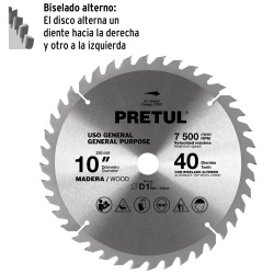 Disco de Sierra 10" (250 mm) x 1"(25 mm) x 2,6mm 40 D Pretul 27057