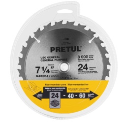 Disco de Sierra 7-1/4" (184mm) x 5/8" (16mm) x 2,2 mm 24 D Pretul 27055