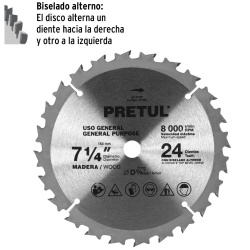 Disco de Sierra 7-1/4" (184mm) x 5/8" (16mm) x 2,2 mm 24 D Pretul 27055