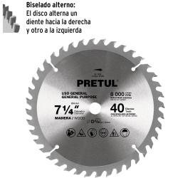 Disco de Sierra 7-1/4" (184mm) x 5/8" (16mm) x 2,2 mm 40 D Pretul 27056