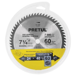 Disco de Sierra 7-1/4" (184mm) x 5/8" (16mm) x 2,2 mm 60 D Pretul 27059
