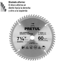 Disco de Sierra 7-1/4" (184mm) x 5/8" (16mm) x 2,2 mm 60 D Pretul 27059